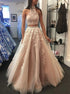 Two Pieces A Line Halter Appliques Tulle Beadings Prom Dress LBQ2012